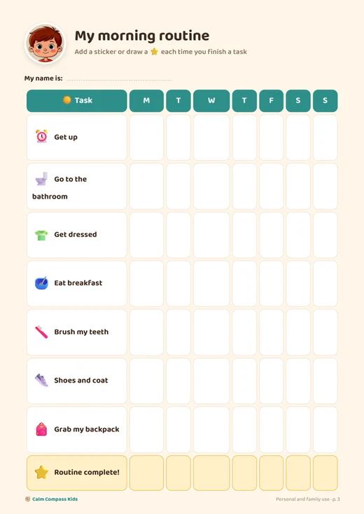 Printable morning routine